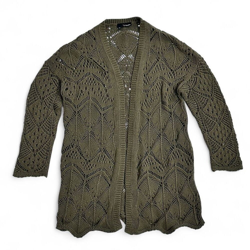 The Kooples XS Olive Green Crochet Open Knit Longline Cardigan Boho Festival - Picture 6 of 11